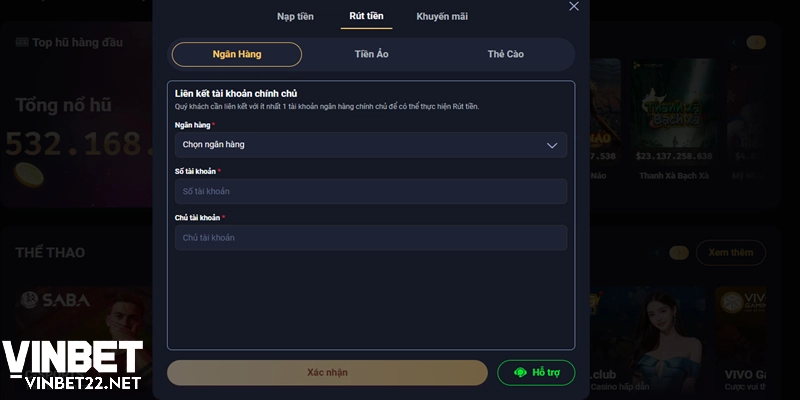 Từng bước giao dịch rút tiền nhanh